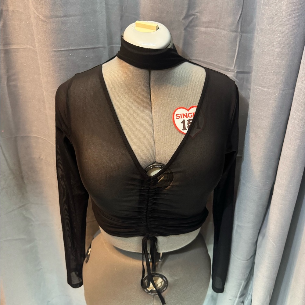 ASOS Black Sheer Crop Top with Ring Detail